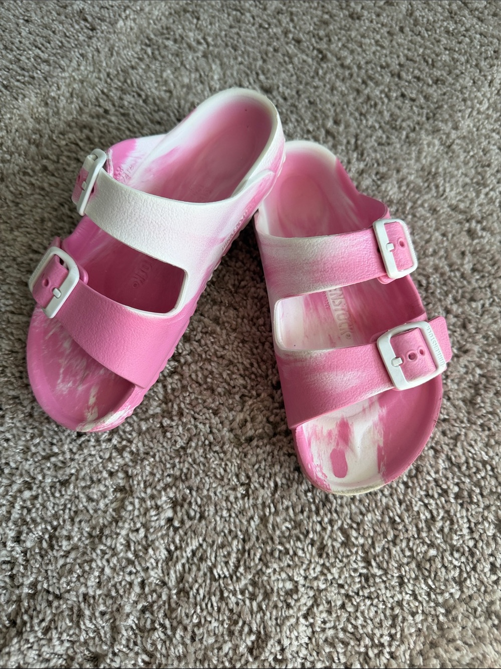Birkenstock Pink & White Swirl Two-Buckle Kids Slides